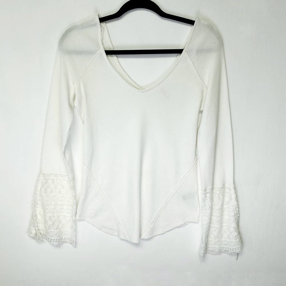 Free People White Long Sleeve Top